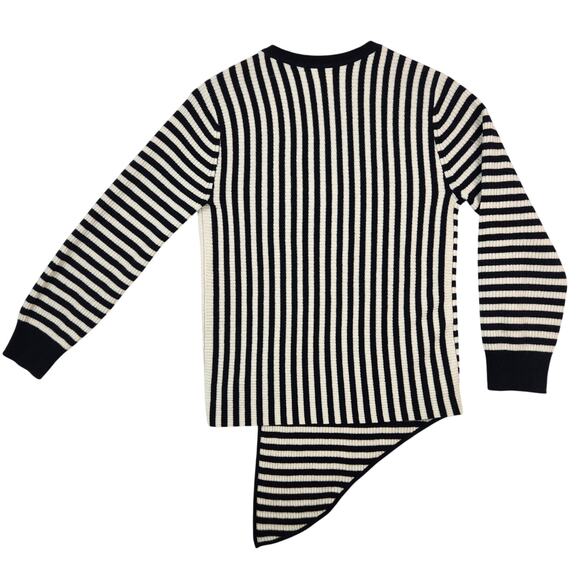 Club Monaco Wmn's Cashmere B&W Striped Assymetric Long Sleeve Sweater Sz XS/TP - Picture 2 of 10